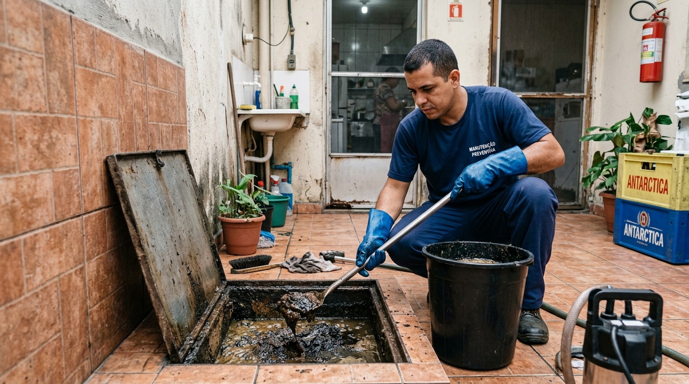Equipe de limpeza de caixa de gordura em Maceió-AL